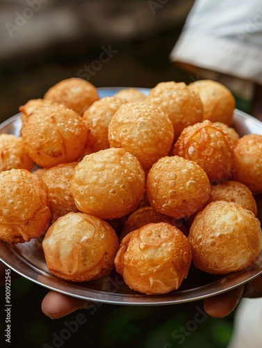 A person holding a plate of fried food