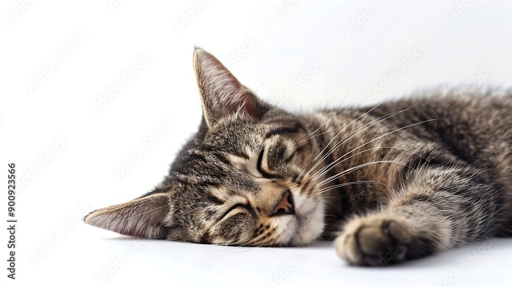 Cute cat sleeping isolated on white background : Generative AI Cute cat sleeping isolated on white background : Generative AI