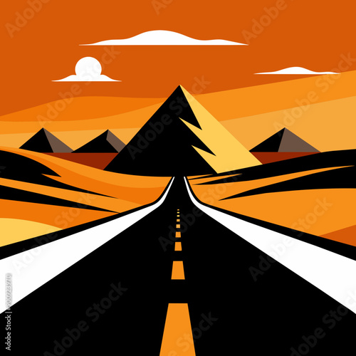 Road in the desert illustration image 