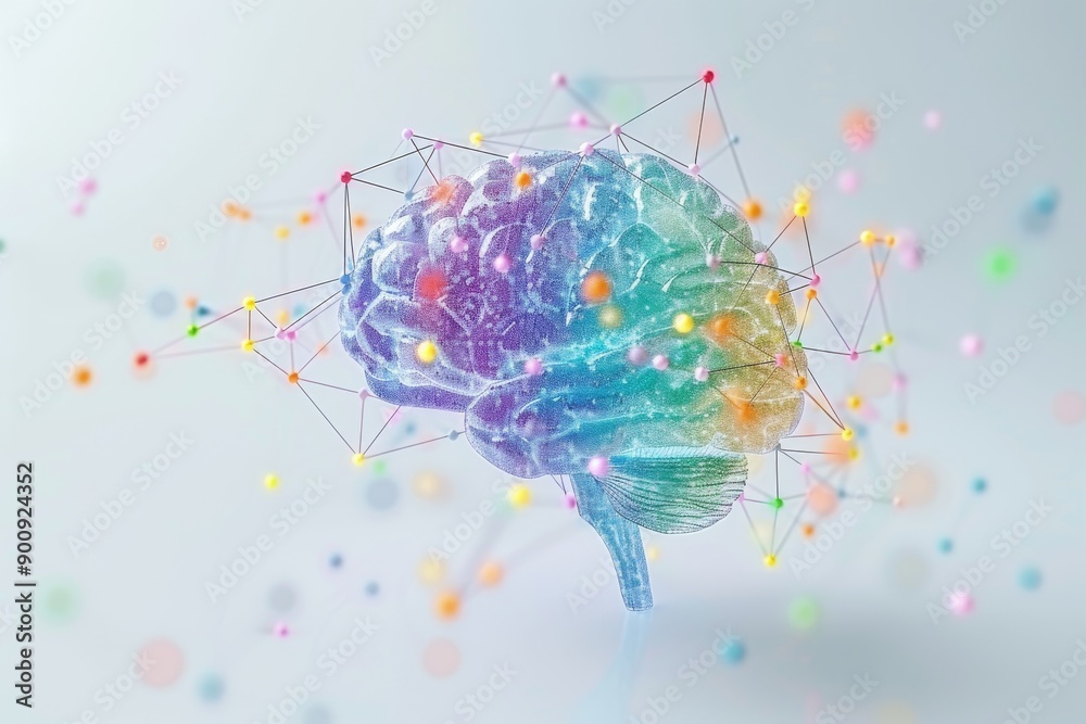 Fototapeta premium Digital rendering of a brain with colorful neural connections symbolizing creativity and thought processes in a vibrant and futuristic style
