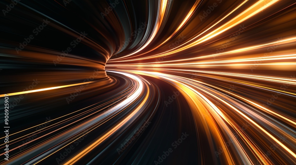 A long, curving road with a bright orange line running down the middle A long, curving road with a bright orange line running down the middle