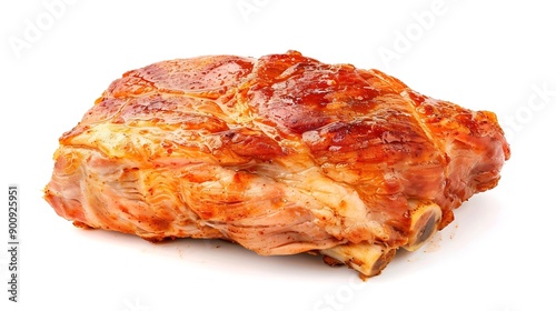 Roasted pork meat smoked spicy glazed meat isolated on white background : Generative AI photo