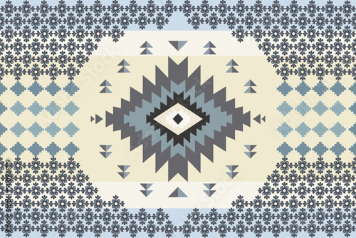 Navajo tribal vector seamless pattern. Native American ornament. Ethnic South Western decor style. Ikat Boho geometric ornament. Vector seamless pattern. Mexican blanket, rug. Woven carpet