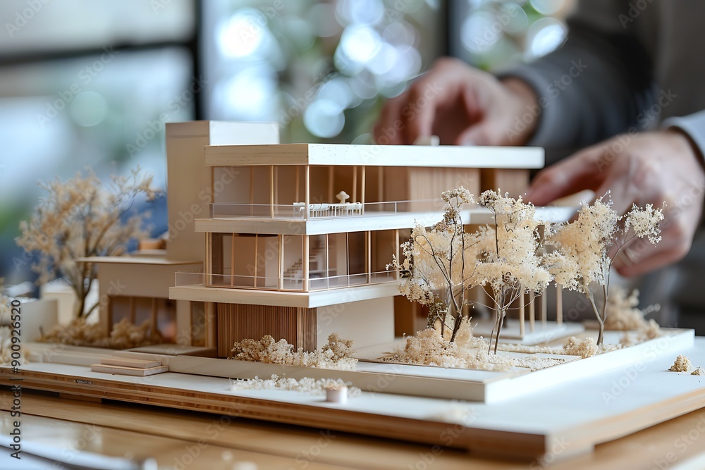 Architect building a house model Architect building a house model