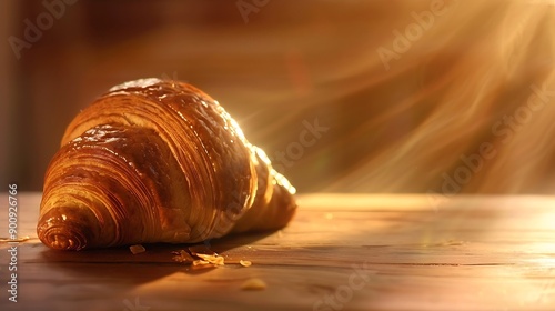 Freshly backed french traditional croissant chocolate  petit pain au chocolat shiny in the rays of the morning sun : Generative AI photo