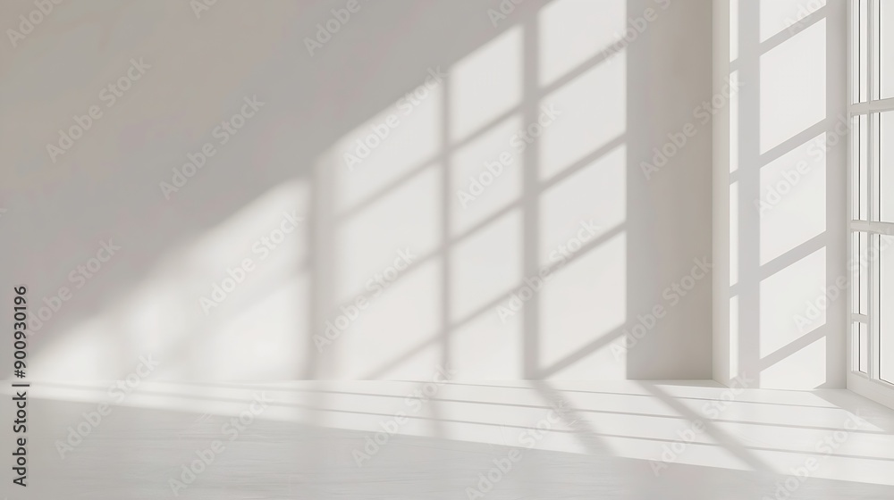 Fototapeta premium Abstract white studio background for product presentation Empty room with shadows of window Display product with blurred backdrop : Generative AI