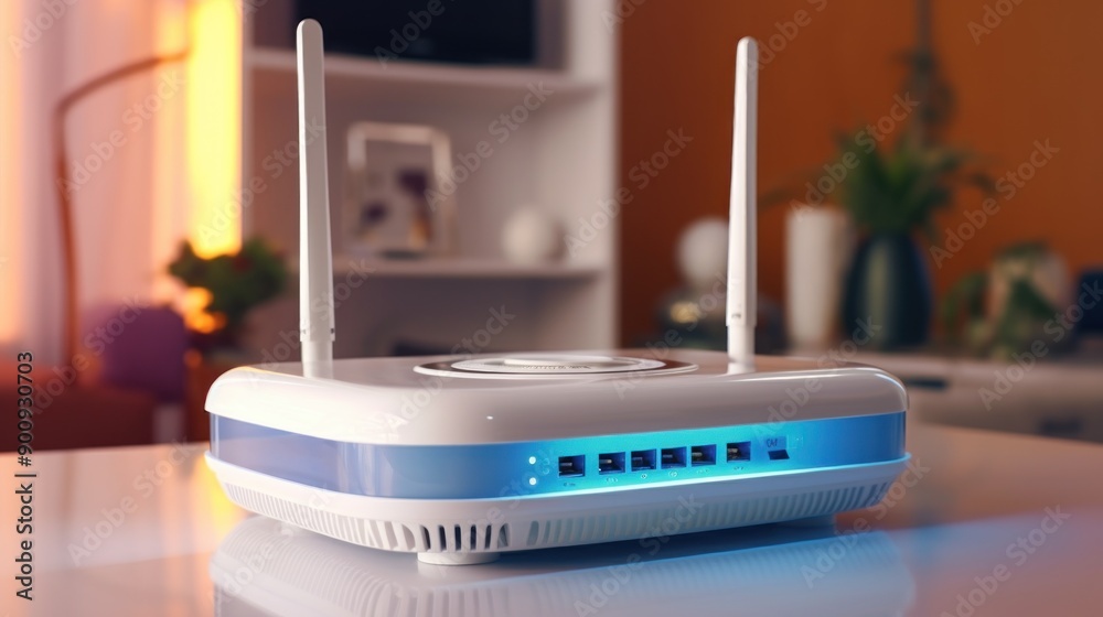 White Wireless Router with Blue Lights White Wireless Router with Blue Lights