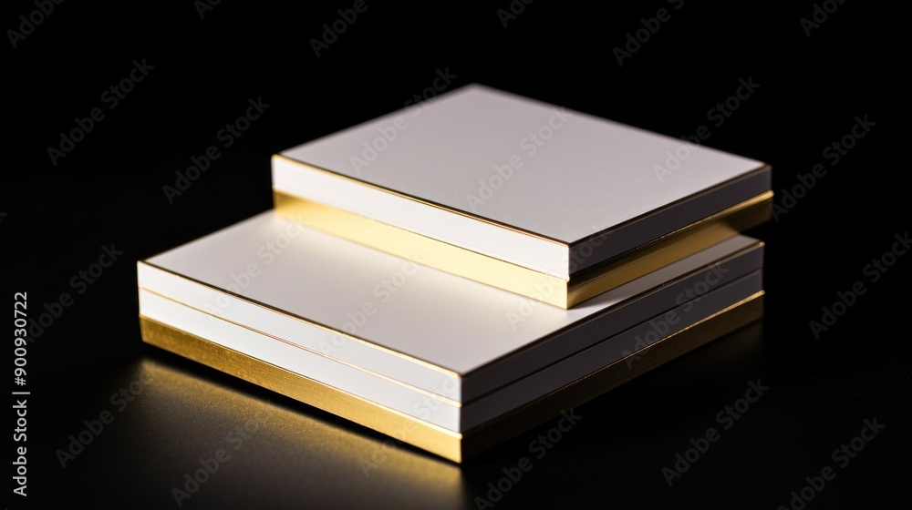 Two White and Gold Boxes on a Black Background