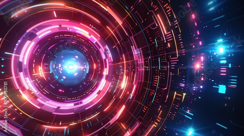 Magnificent vAbstract background with circular colorful glowing neon lights photo