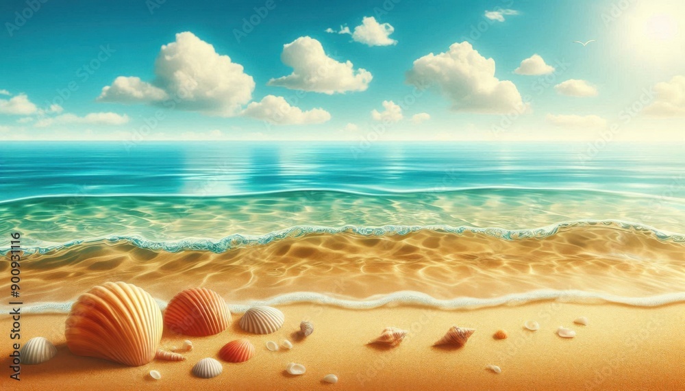 sea shells on the beautiful beach with blue sea and summer sea shells on the beautiful beach with blue sea and summer