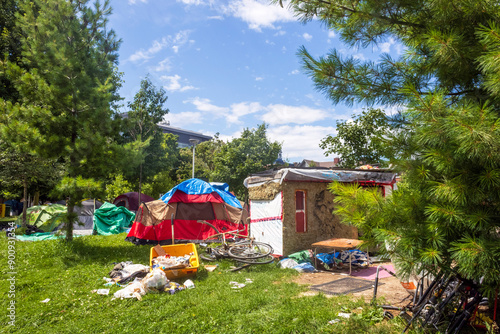 Bild auf Leinwand A fragment of a homeless encampment in the city of Toronto