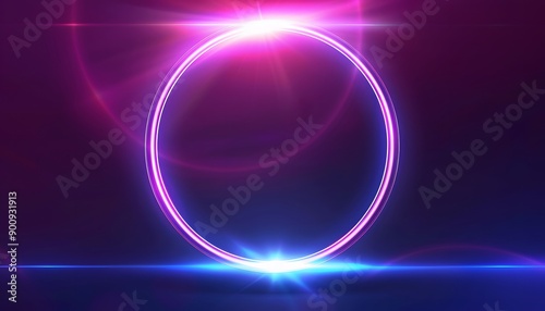 Wallpaper Mural blue circle neon ring on dark background Torontodigital.ca