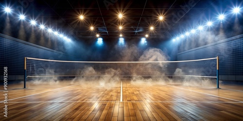 Illuminated Wooden Volleyball Court with Smoke Generative AI