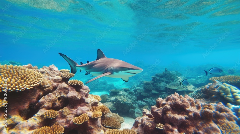 Fototapeta premium Shark Swimming in Clear Blue Water