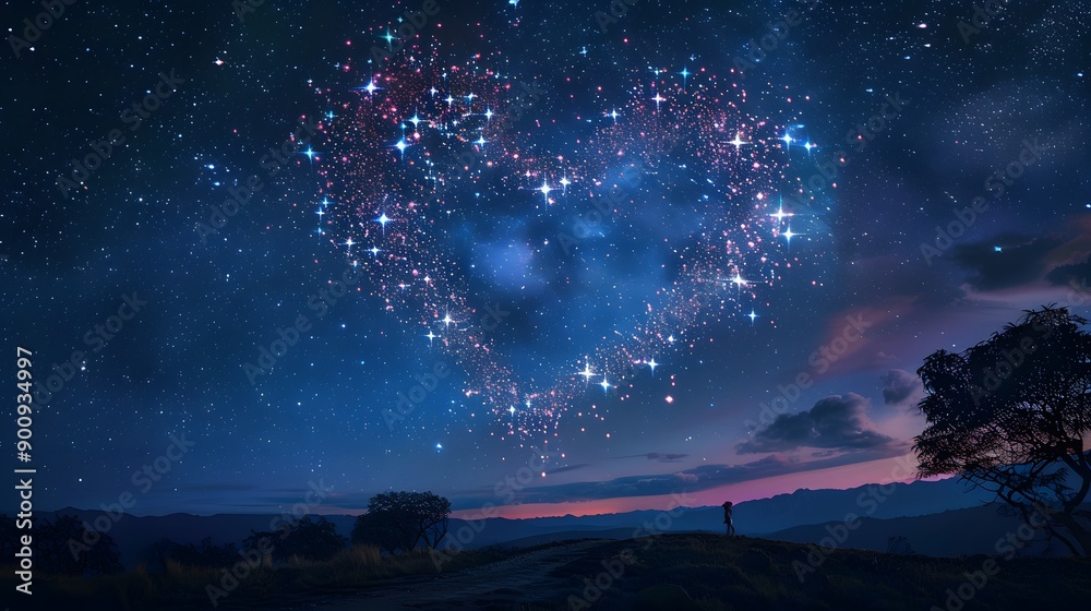 Bright stars in a night sky arranged in the shape of a heart, romantic magic night, love and Valentines day card. Bright stars in a night sky arranged in the shape of a heart, romantic magic night, love and Valentines day card.