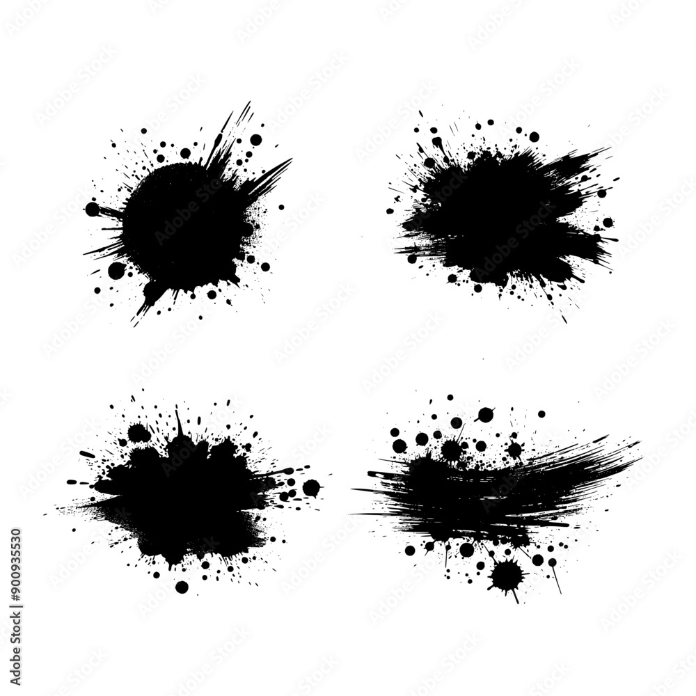 Vector set of ink splatter on white background. It can be used as a brush stroke, background, and texture. Ink splash texture on white background.