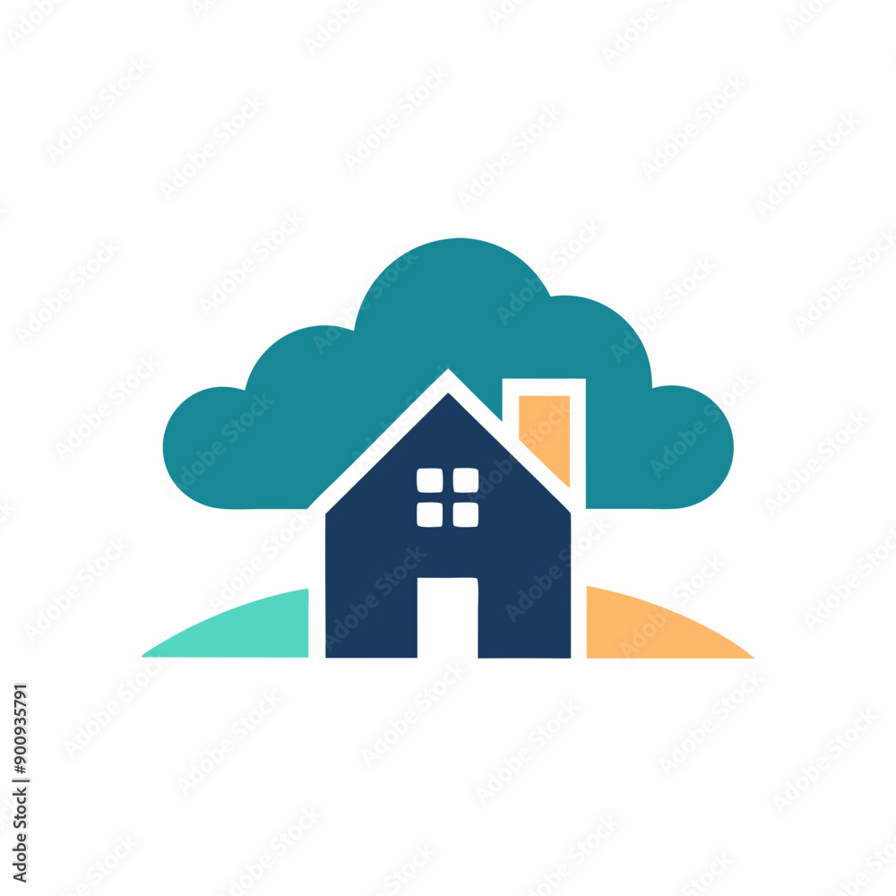Minimalist Home and cloud combination logo design vector art template illustration Minimalist Home and cloud combination logo design vector art template illustration