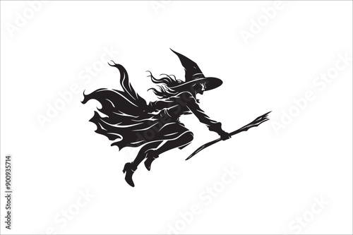 witch silhouette illustration. Halloween witch silhouette. A Silhouette of Witch with Broom.