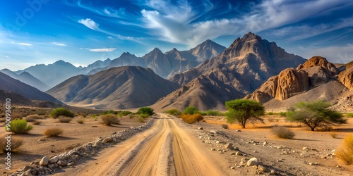 Dirt road in Hajar mountains in Dubai UAE Creative AI