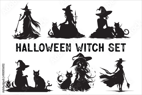Halloween witch silhouette illustration. Halloween witch silhouette. A Silhouette of Witch with Broom.