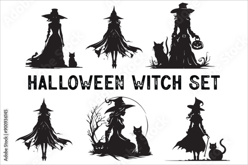 Halloween witch silhouette illustration. Halloween witch silhouette. A Silhouette of Witch with Broom.