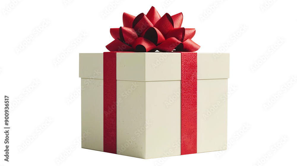 Obraz premium Gift Box with Red Ribbon on Transparent White Background PNG - Christmas Present Bow Birthday Decoration Love Holiday Give Surprise Luxury Isolated Celebration Valentine Event Occasion Anniversary
