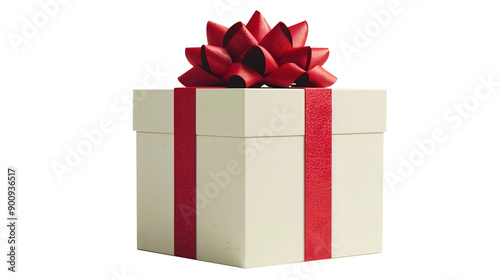 Gift Box with Red Ribbon on Transparent White Background PNG - Christmas Present Bow Birthday Decoration Love Holiday Give Surprise Luxury Isolated Celebration Valentine Event Occasion Anniversary
