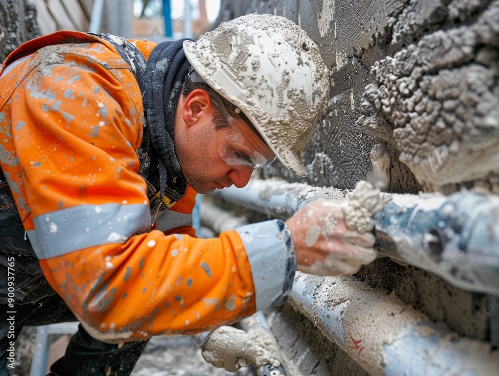 A construction worker repairs a pipe, showcasing hard work and dedication in a challenging environment. A construction worker repairs a pipe, showcasing hard work and dedication in a challenging environment.