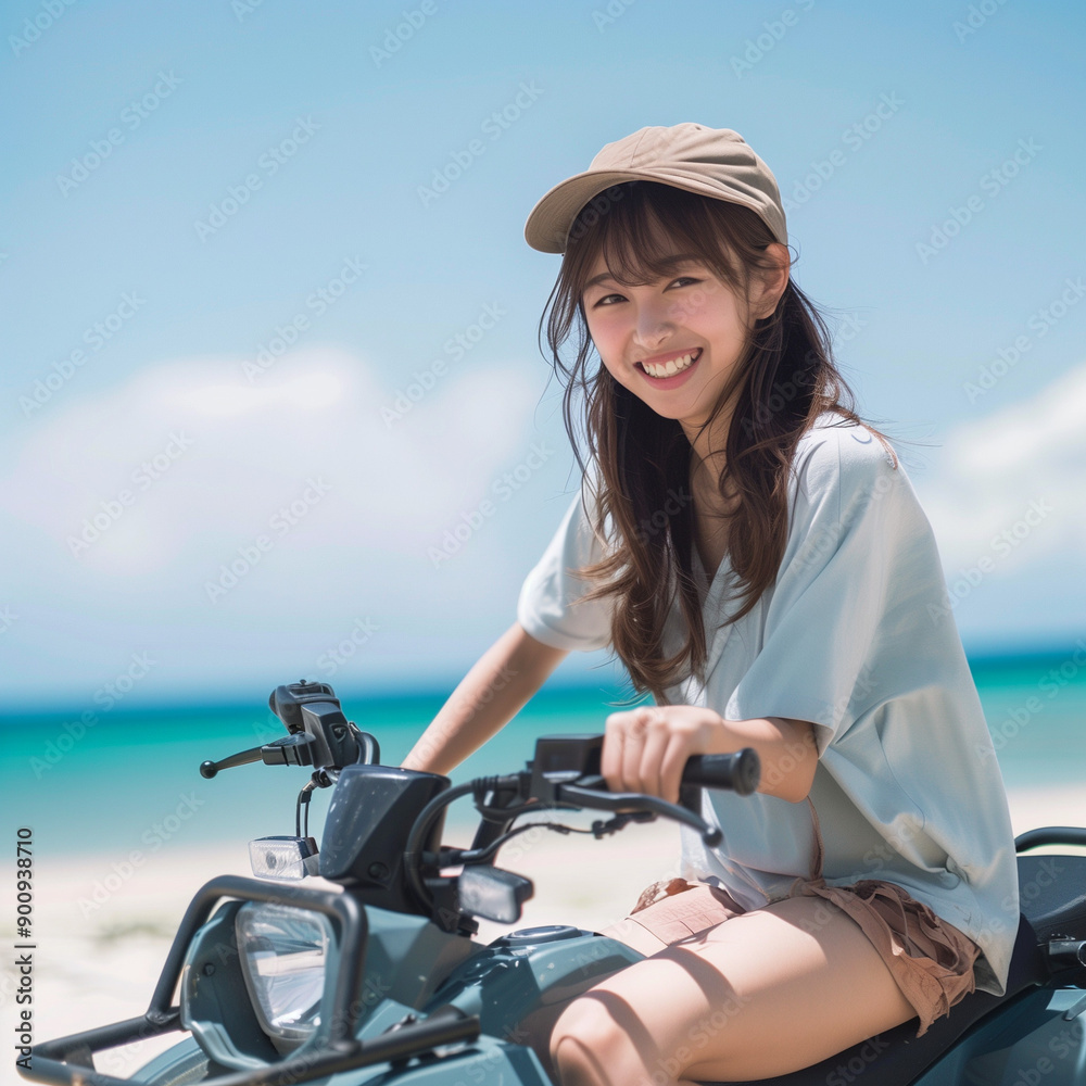 Fototapeta premium 沖縄でアクティビティー体験をする若い日本人女性のイメージ