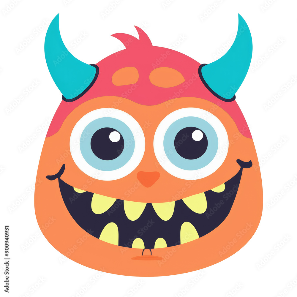 Naklejka premium Cartoon monster face with big eyes and toothy grin.