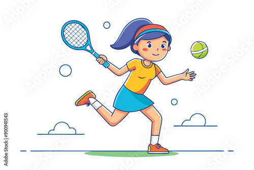 Teenage schoolgirl is playing tennis L.eps