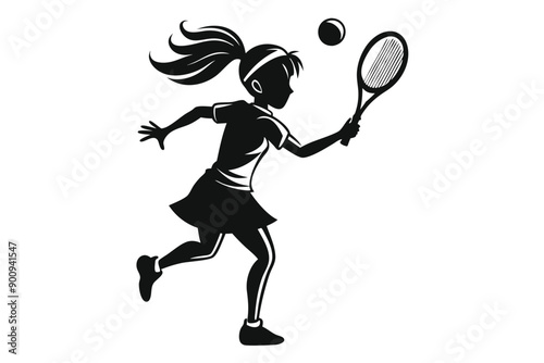 Teenage schoolgirl is playing tennis A.eps