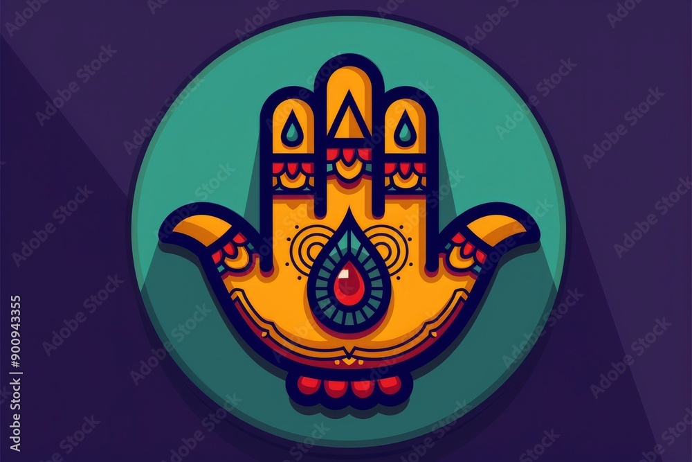 Obraz premium Hamsa Hand Illustration, Colorful Design, Protection and Luck Symbol