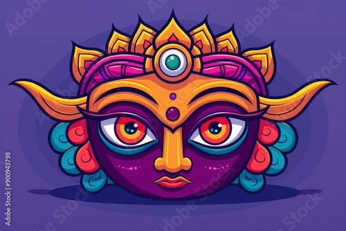 Colorful Illustration of Goddess Durga's Face