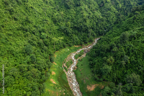 Aerial view of Khao Chong Lom is a natural famous tourist attraction located in Khun Dan Prakan Chon Dam. Nakhon Nayok Province, Thailand. photo