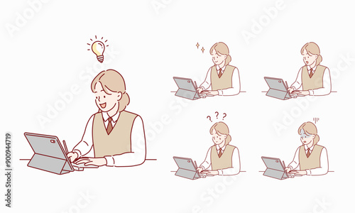 Female student to study.
 Hand drawn style vector design illustrations.