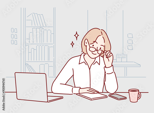 Confidence business leader portrait. Hand drawn style vector design illustrations.