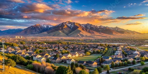 Lehi Utah and Silicon Slopes at sunset  panorama AI-Created Content