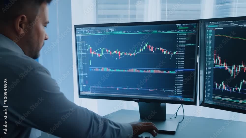 Handicapped Man Engaged in Stock Market Trading at His Home Office Generative AI Handicapped Man Engaged in Stock Market Trading at His Home Office Generative AI