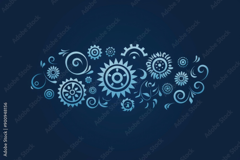 Abstract Blue and White Floral Pattern on Navy Background Abstract Blue and White Floral Pattern on Navy Background