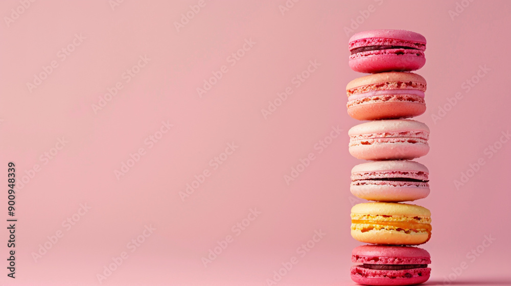 A colorful array of macarons stacked in an artistic formation, copy space. A colorful array of macarons stacked in an artistic formation, copy space.