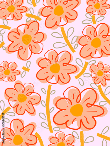 Colorful summer floral, flowers and plants pattern hand drawn vector design background for textile, fabric, banner.