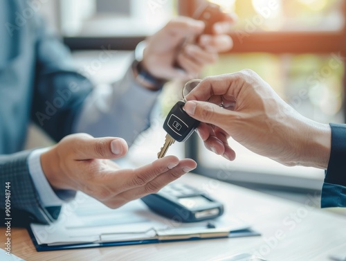 renter, new owner after signed rental, purchase contract in document, vehicle sales agreement. - ai