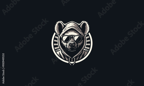 head hyena wearing hoodie and sun glass vector mascot design