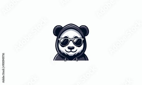 head panda wearing hoodie and sun glass vector mascot design