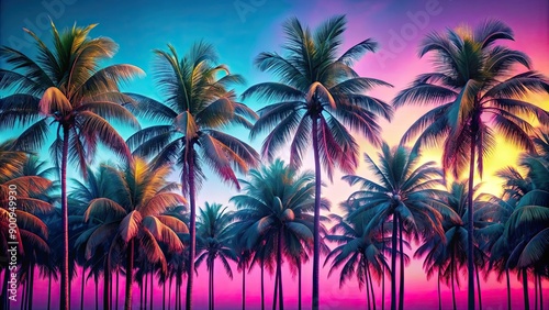 Vibrant Miami Vice inspired colors contrasting against lush palm trees , vibrant, Miami, vice, colors, palm trees, tropical, city