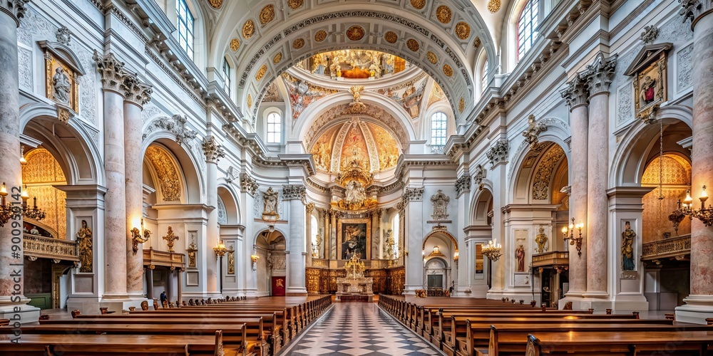 Fototapeta premium Imposing view of the altar at Karlskirche in Vienna, exuding an imperial atmosphere, Vienna, Austria, Karlskirche, altar