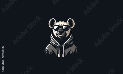 head hyena wearing hoodie and sun glass vector mascot design