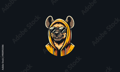 head hyena wearing hoodie and sun glass vector mascot design