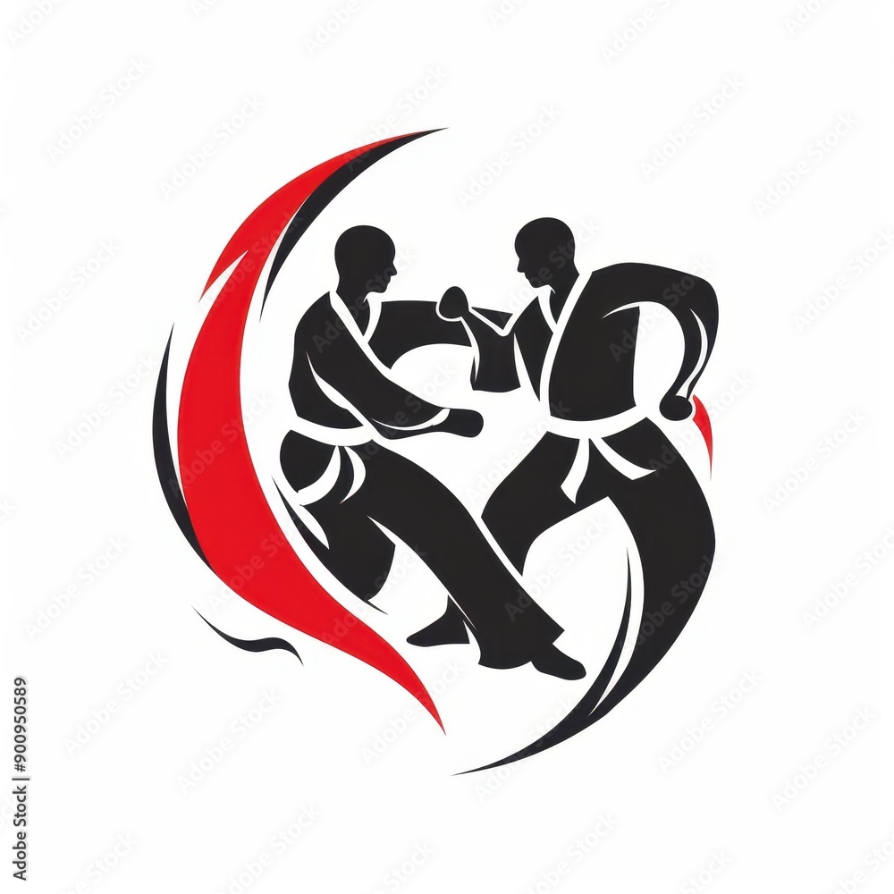 Obraz premium Karate Practitioners in Action with Red and Black Accents
